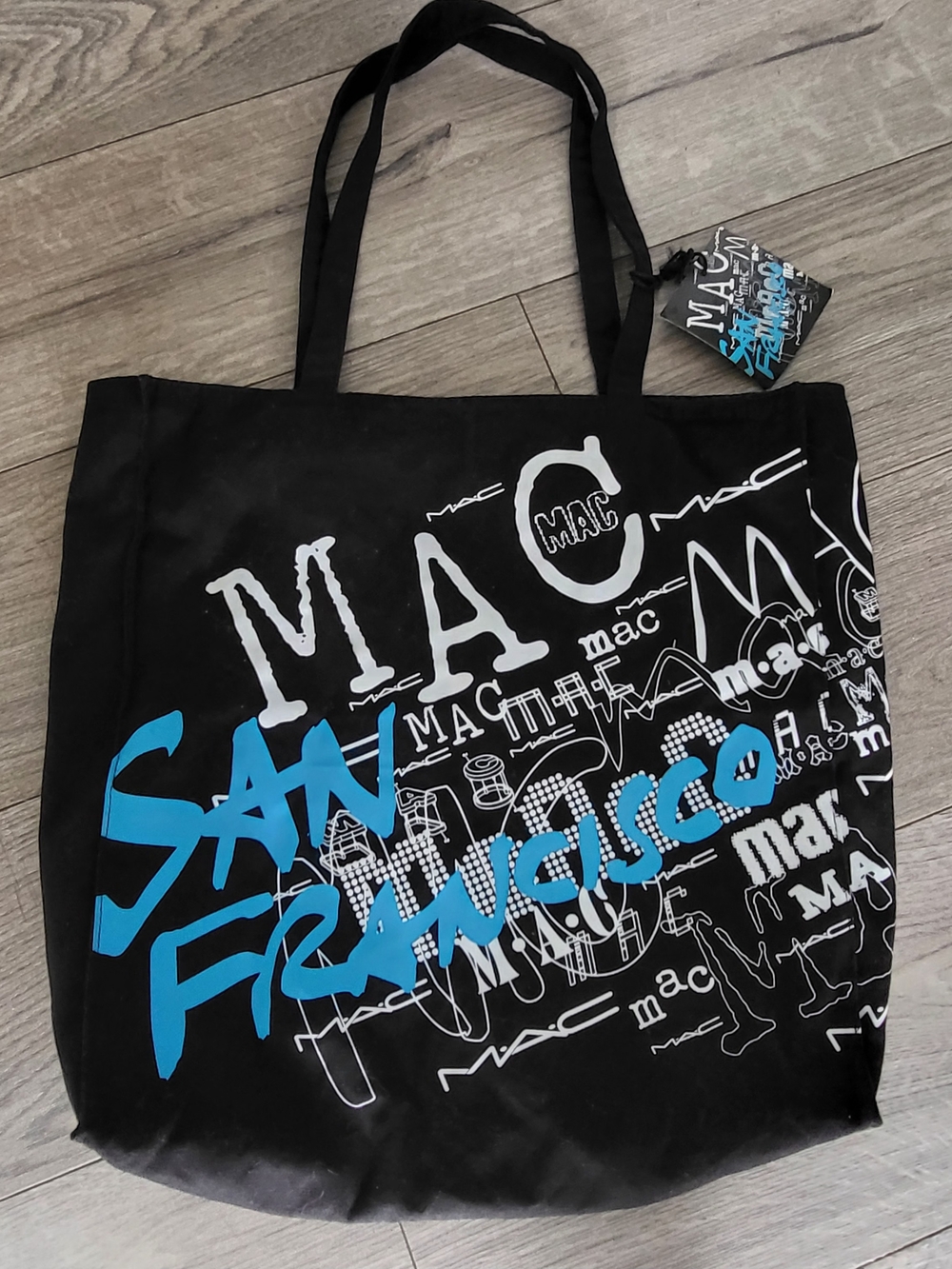 MAC Cosmetics Black Blue Graffiti San Francisco Voyager Tote Bag NWT